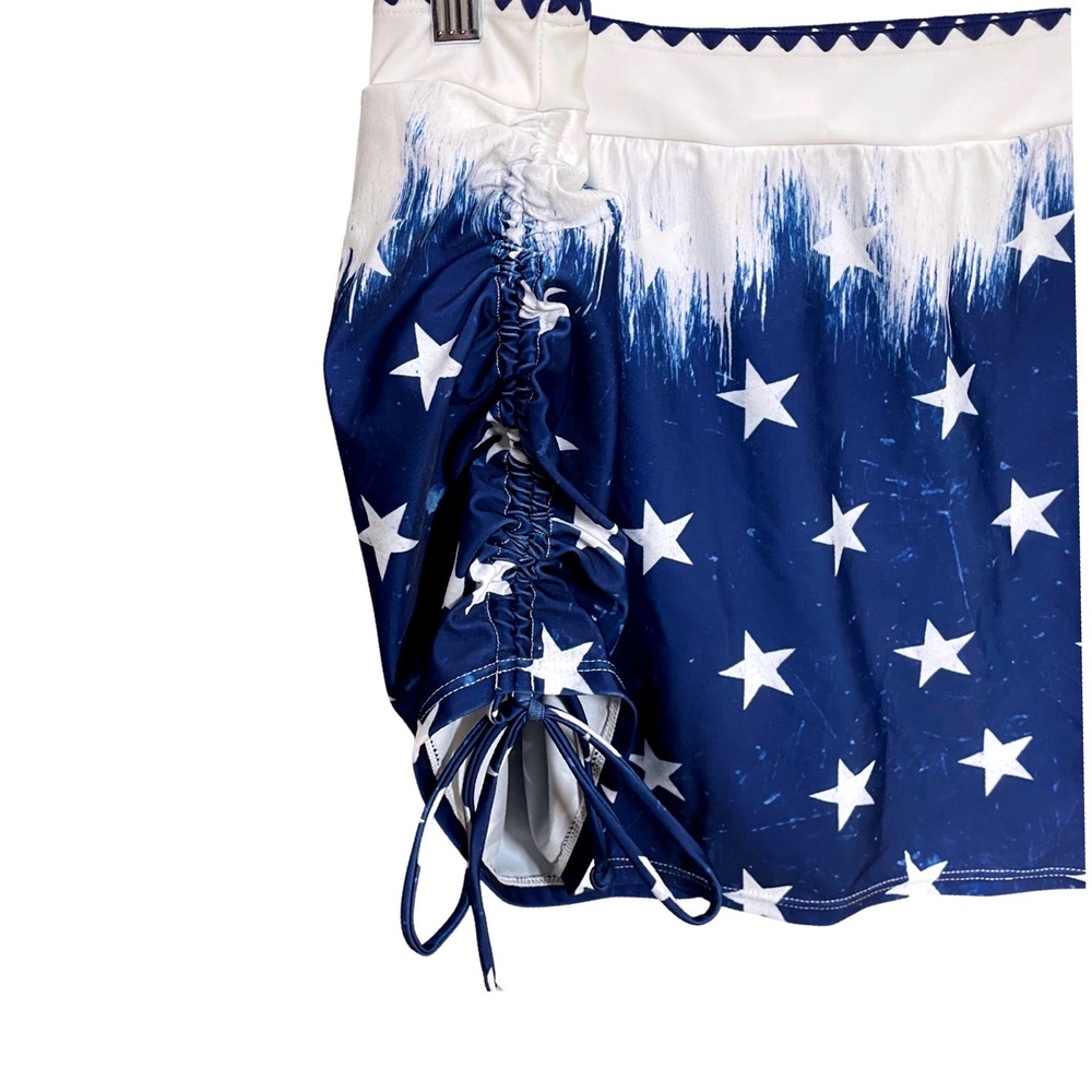 Womens Unbranded Blue White Star Print Ruched Swim Skirt High Waisted  Bottom XL - Picture 3 of 6